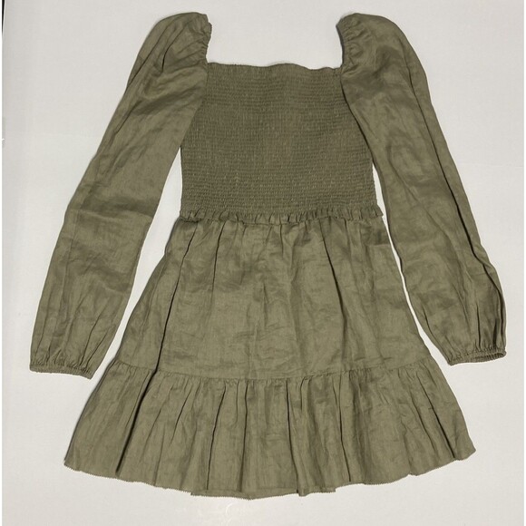 NWT Quince 100% European Linen Smocked Mini Washed Olive Dress Size Small - Picture 2 of 14